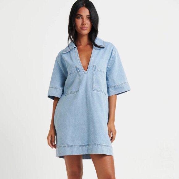 Bronze Snake Dresses & Skirts - Bronze Snake Rhythm Mini Denim Dress Sky Blue NWOT